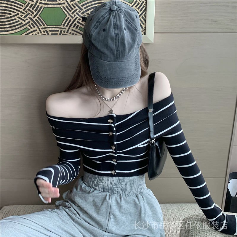 Áo Thun Tay Dài Hở Vai Phong Cách Phương Tây Thời Trang Mùa Thu Cho Nữ