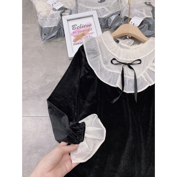 [Siêu Hot] Áo Nhung Cổ Bèo Trắng Tay Dài, Áo Kiểu Nữ Siêu Xinh Có Ảnh Thật Kemd Video | BigBuy360 - bigbuy360.vn