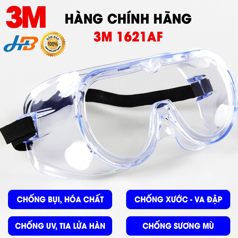 [CHÍNH HÃNG] Kính bảo hộ chống hóa chất 3M 1621AF - Kính phòng chống bụi mịn - Kính chống tia UV