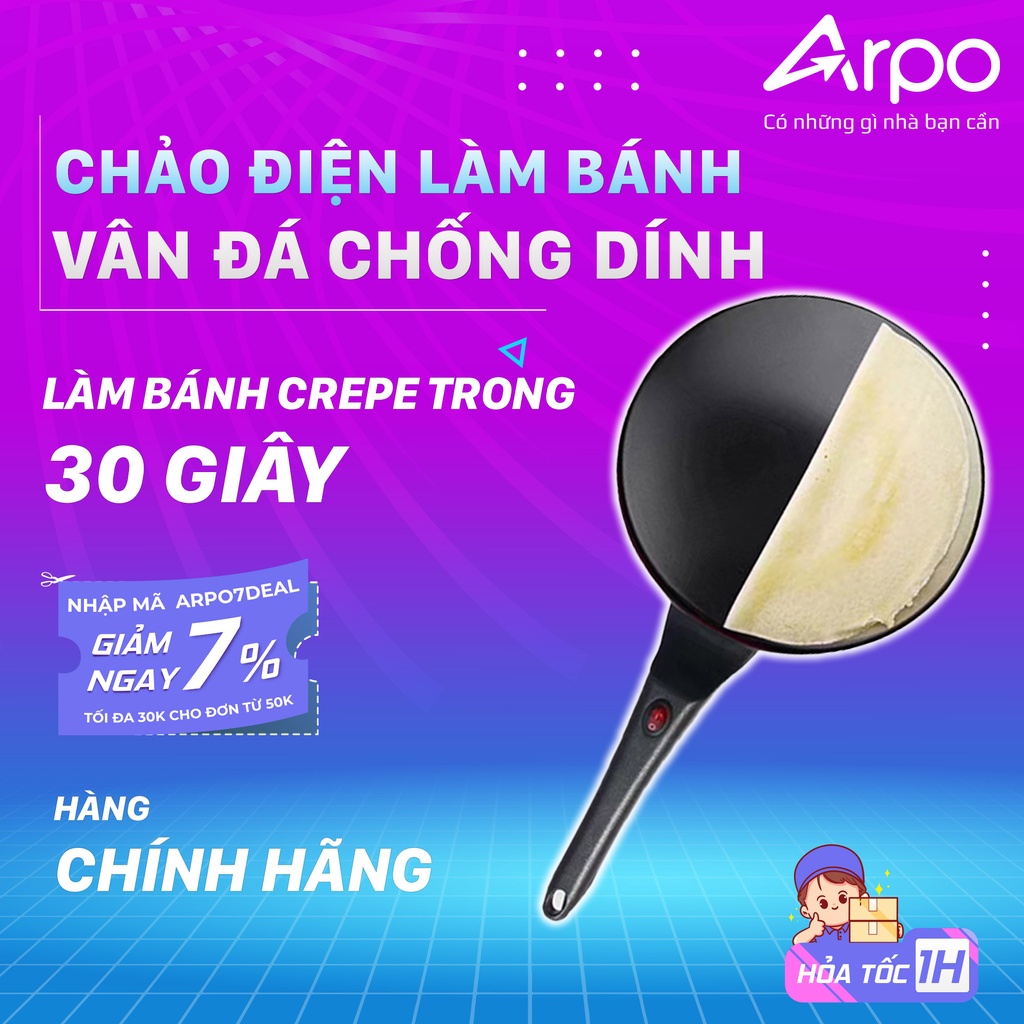Máy Làm Bánh Crepe Đa Năng - Chảo Điện Làm Bánh Xèo, Bánh Tráng, Bánh Cuốn Thiết Kế 1 Nút Bấm Dễ Sử Dụng