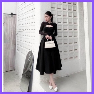 Đầm thiết kế, đầm maxi dự tiệc khoét ngực hở lưng dáng xòe sang trọng
