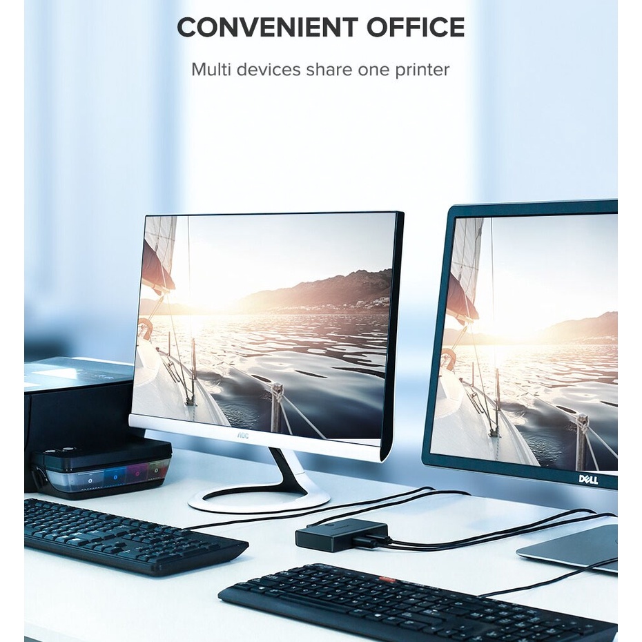 Bộ Chuyển Nhiều Công USB Ra 1 UGreen Chính Hãng - Kết Nối Nhiều Máy Tính Với 1 Máy In, Phím Chuột...( 30345 30346)