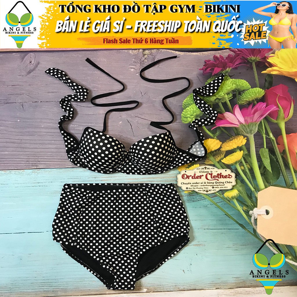 Bikini Bộ Đồ Bơi Hai Mảnh Tay Chấm Bi Đen Freesize BHV015 [ Giá Sỉ ] | BigBuy360 - bigbuy360.vn