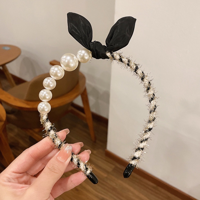 Băng đô cài tóc hình nơ đính ngọc trai phong cách retro