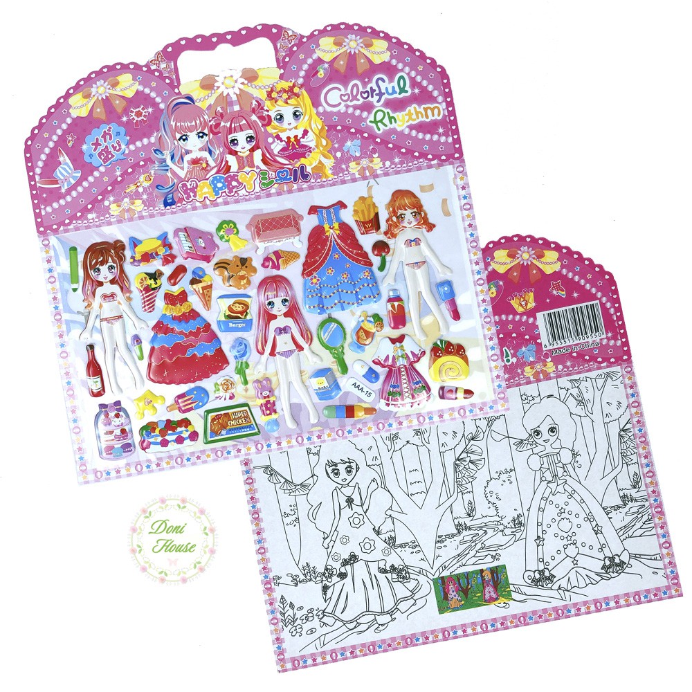 Sticker Hai mặt Hình Dán và Tô màu Hình Công Chúa Siêu Đẹp Cho Bé Gái HD01 - Doni House