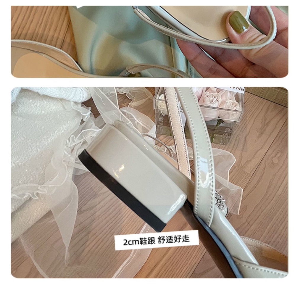 Giày Sandal Bít Mũi Bằng Da Bóng Đính Đá Phối Khóa Vuông Thời Trang 2022 Cho Nữ