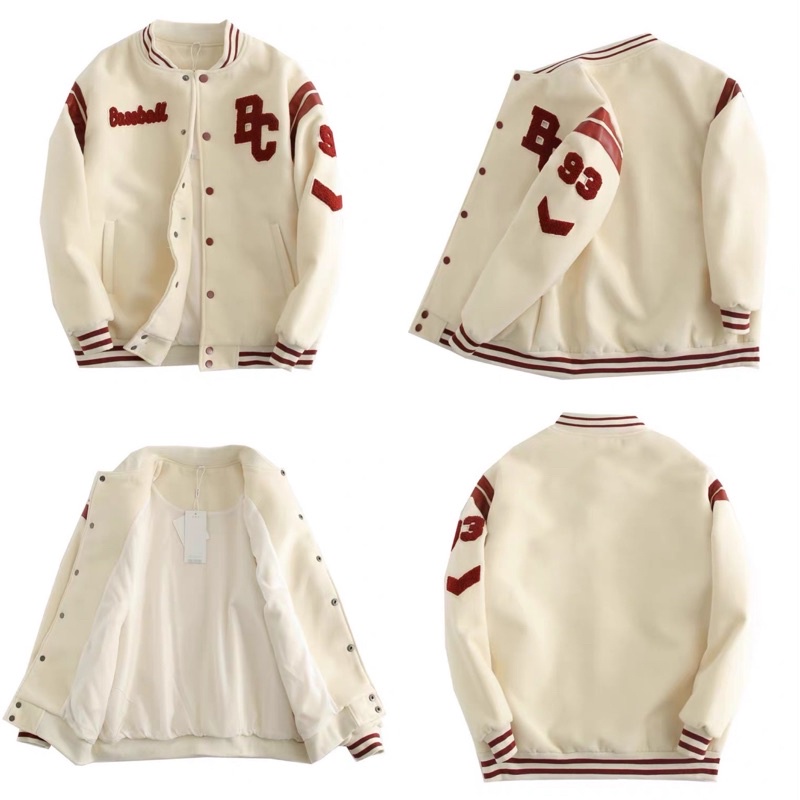 THE AMERICAN BOX Áo khoác MLBNY varsity baseball jacket authentic màu tan nâu be