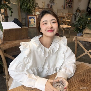 Áo kiểu tay dài phối bèo kiểu Pháp cổ điển đơn giản thời trang mùa thu cho nữ