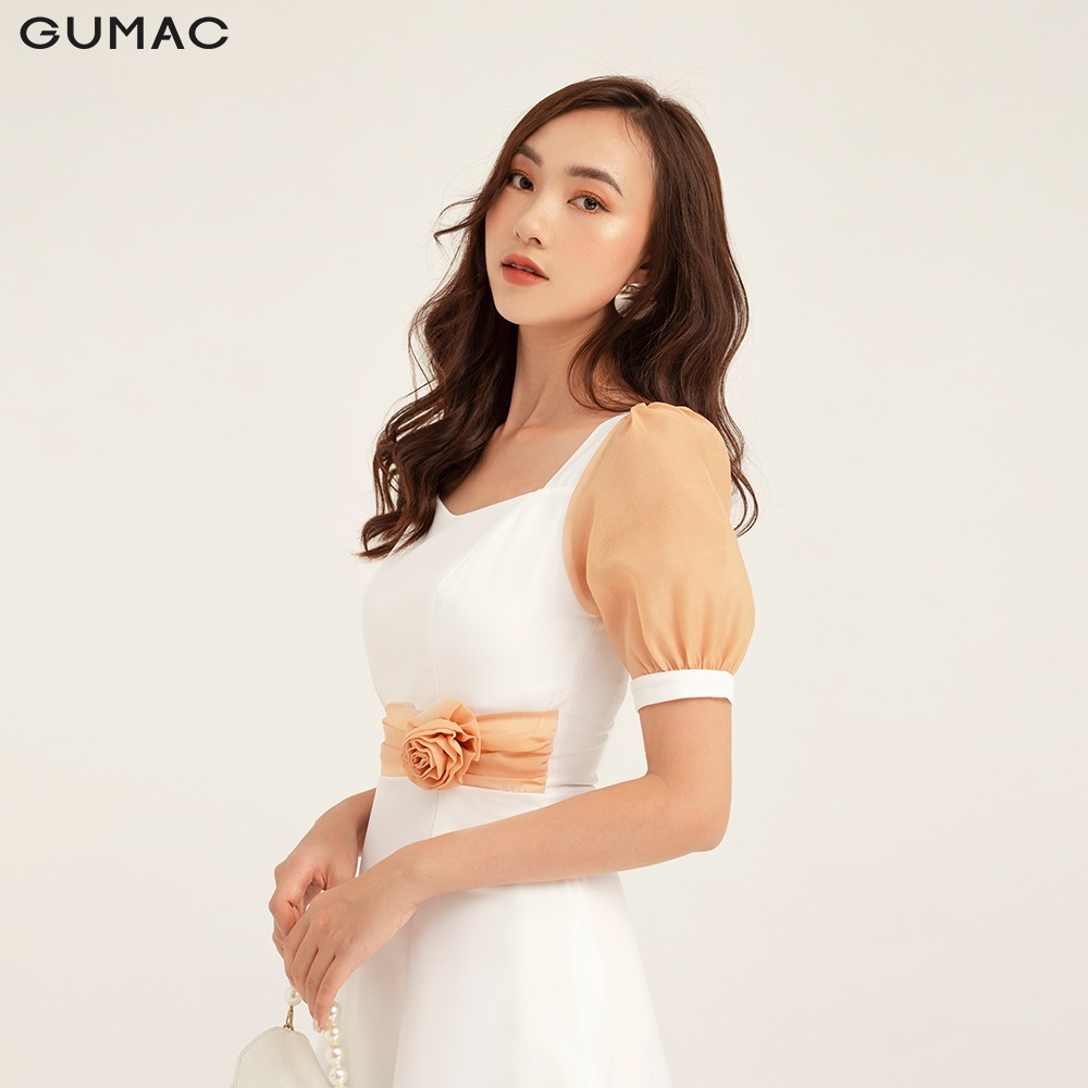 Đầm nữ ôm eo GUMAC tay ngắn phối màu, đủ size màu trắng DB159 | BigBuy360 - bigbuy360.vn