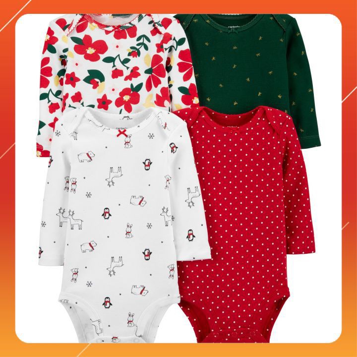 Bodysuit Carter's Tay Dài Nhập Mỹ Cho Bé Gái Set 4 Bộ