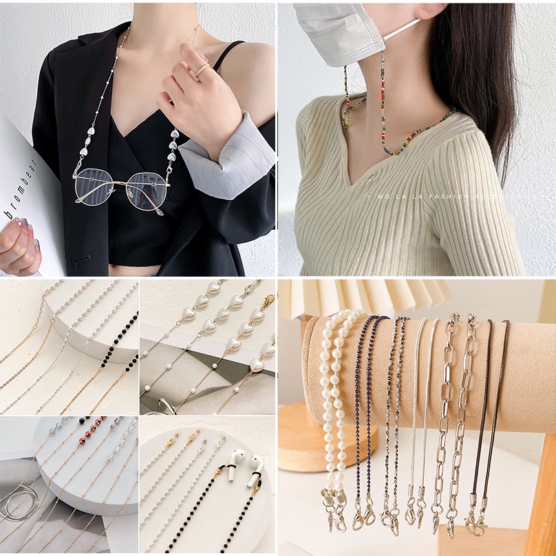 Dây Đeo Mắt Kính Đính Ngọc Trai Hình Mặt Cười Xinh Xắn