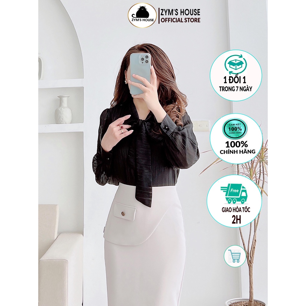 Áo Sơ Mi Nữ Công Sở Chất Tơ Nhũ Phối Cổ Nơ Thanh Lịch Zym's House K162, K1364, K1365, K1366