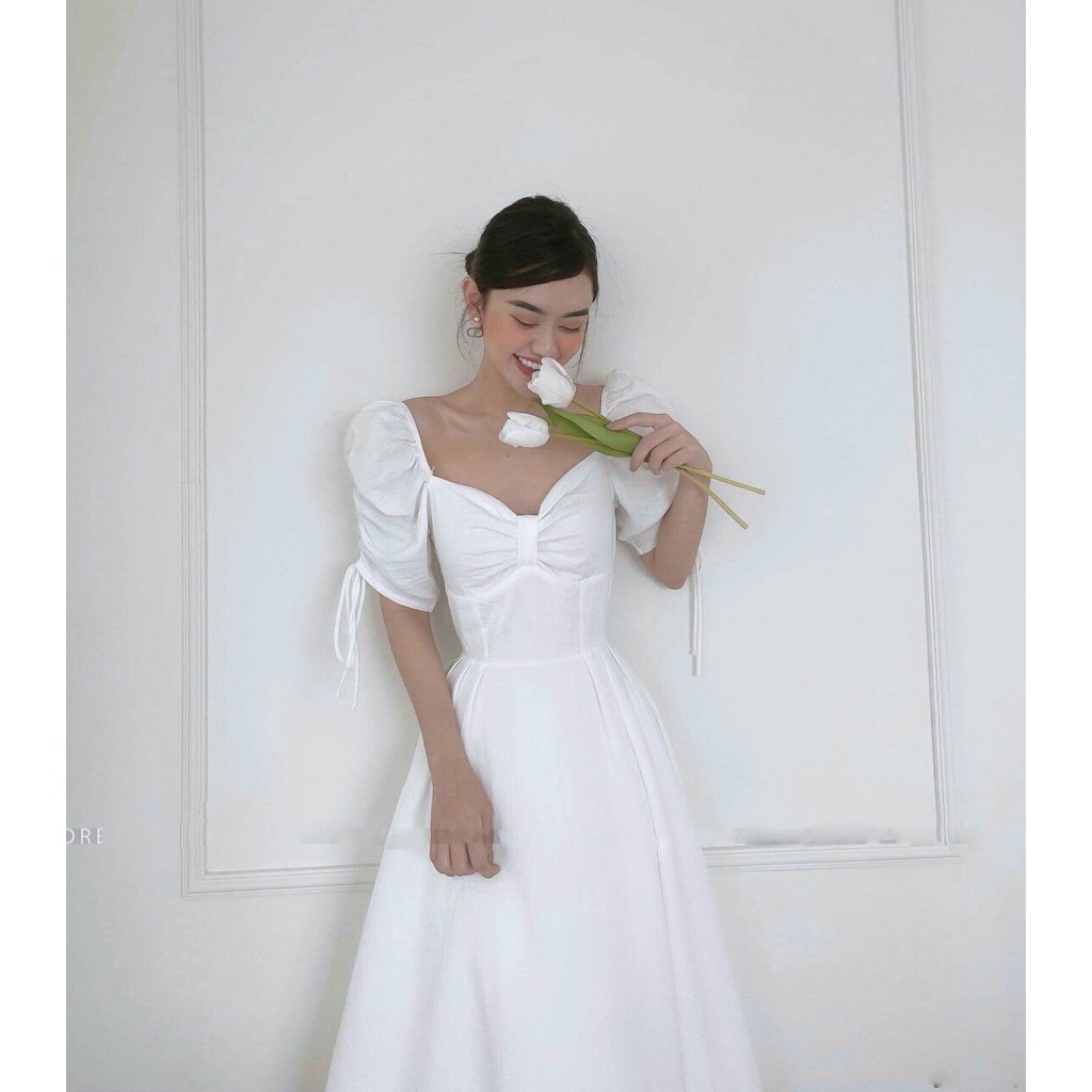 Đầm Đỏ Dự Tiệc Cổ Vuông Ty Fashion Tay Nhún Dây Rút SML | BigBuy360 - bigbuy360.vn
