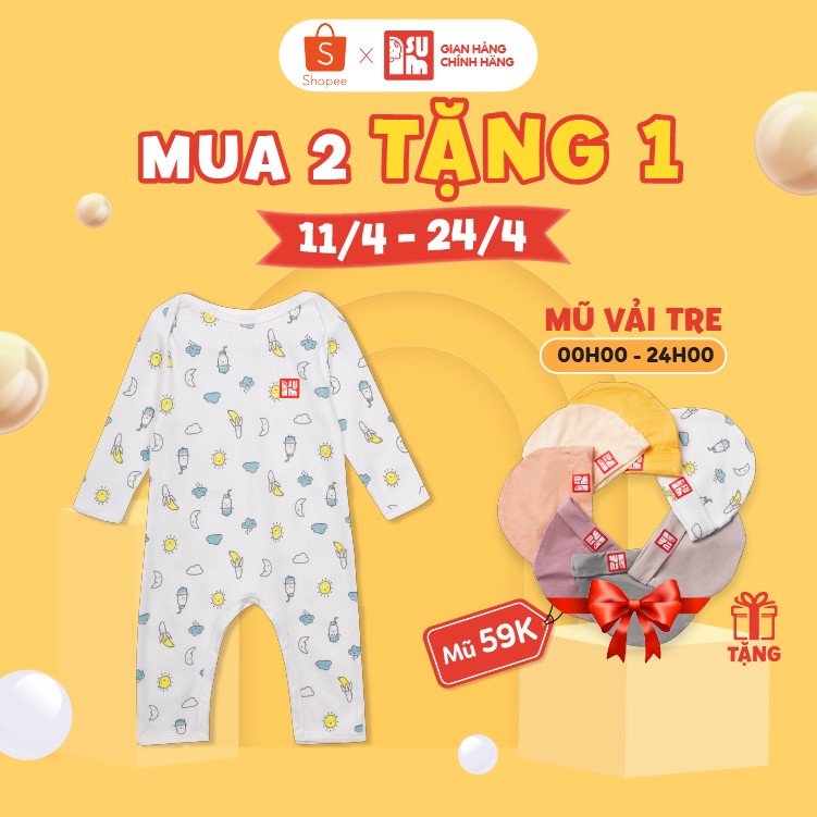 Quần áo sơ sinh bé trai bé gái IAMSU bộ quần áo sơ sinh body liền thân cổ chồm dài tay vải Cotton Organic nhập Hàn