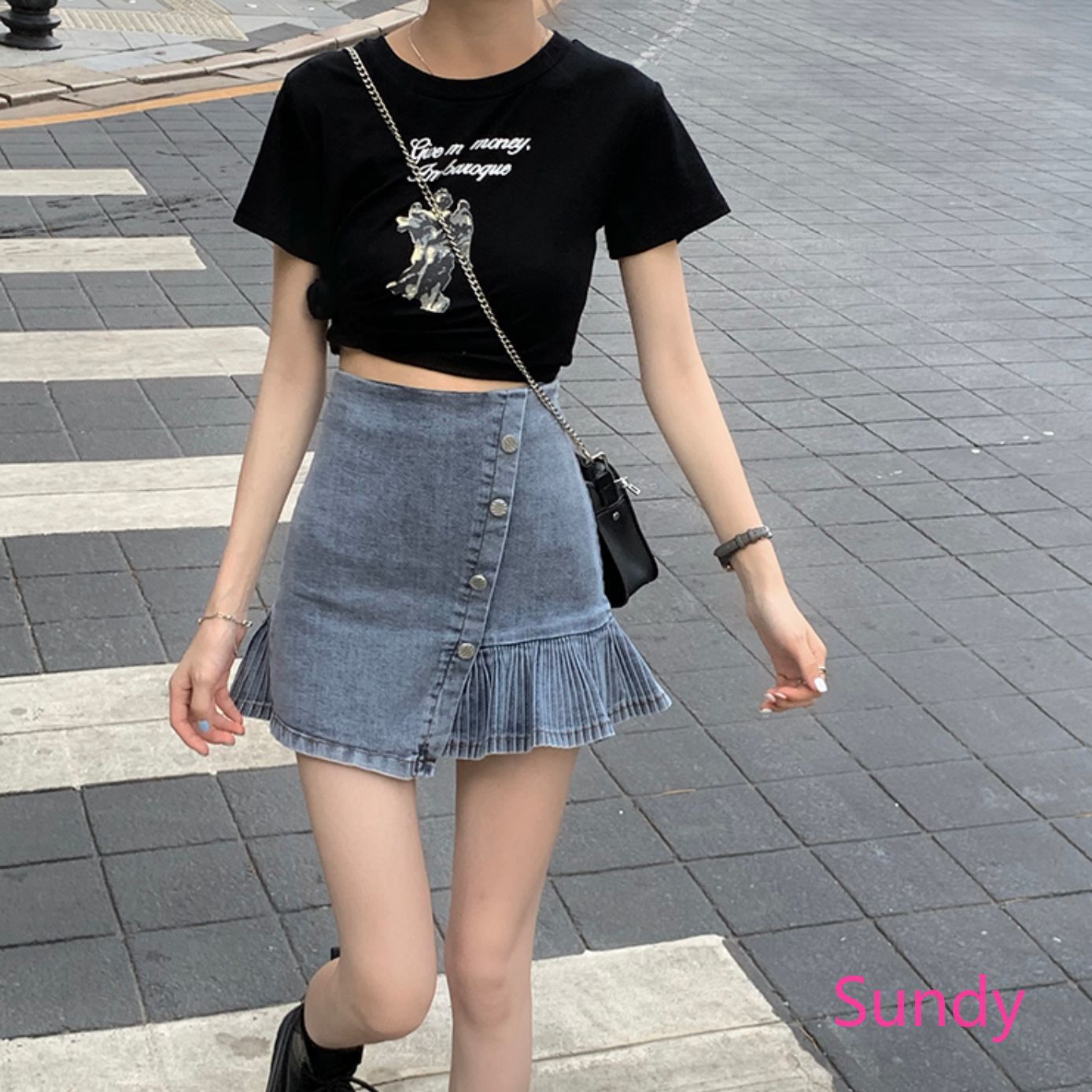 Váy Jean Lưng Cao Thiết Kế Xếp Ly Phong Cách Hàn Quốc | BigBuy360 - bigbuy360.vn