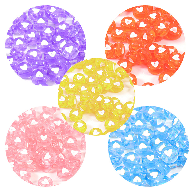 Set 100 Hạt Nhựa Acrylic Hình Trái Tim 7mm Nhiều Màu Dùng Làm Đồ Trang Sức Thủ Công
