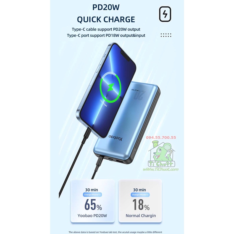 [Ảnh Thật-Chính Hãng] Pin Dự Phòng YOOBAO LC6 20.000mAh Sạc Nhanh 22.5W tích hợp 2 cáp Lighning+Type-C