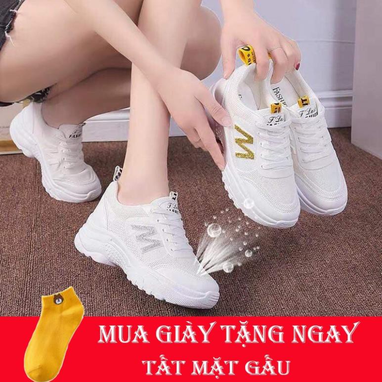 [Chính Hãng] Giầy nữ 😍 [FreeShip Từ 99k]GIÀY SNEAKERS NỮ ĐỘN ĐẾ /GIÀY THỂ THAO TRẮNG CHỮ M mở New 2