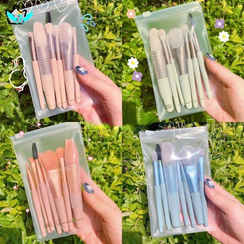 [Hàng mới về] Set 8 cọ trang điểm + túi zip phong cách vintage thời trang