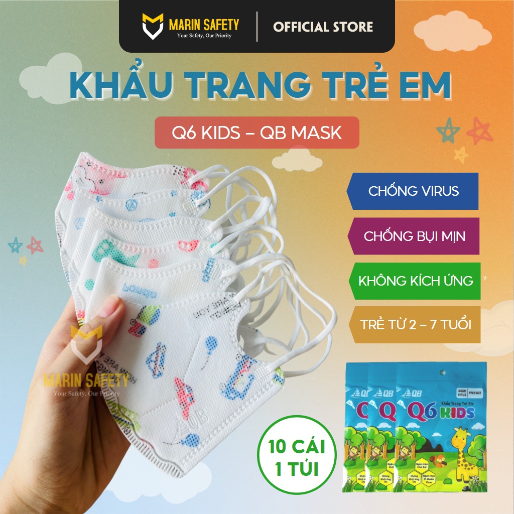 Khẩu trang trẻ em Q6 KIDS (QB MASK) dành cho bé 2 - 7 tuổi, ngăn chặn virus, khói bụi, không kích ứng (Giao ngẫu nhiên)