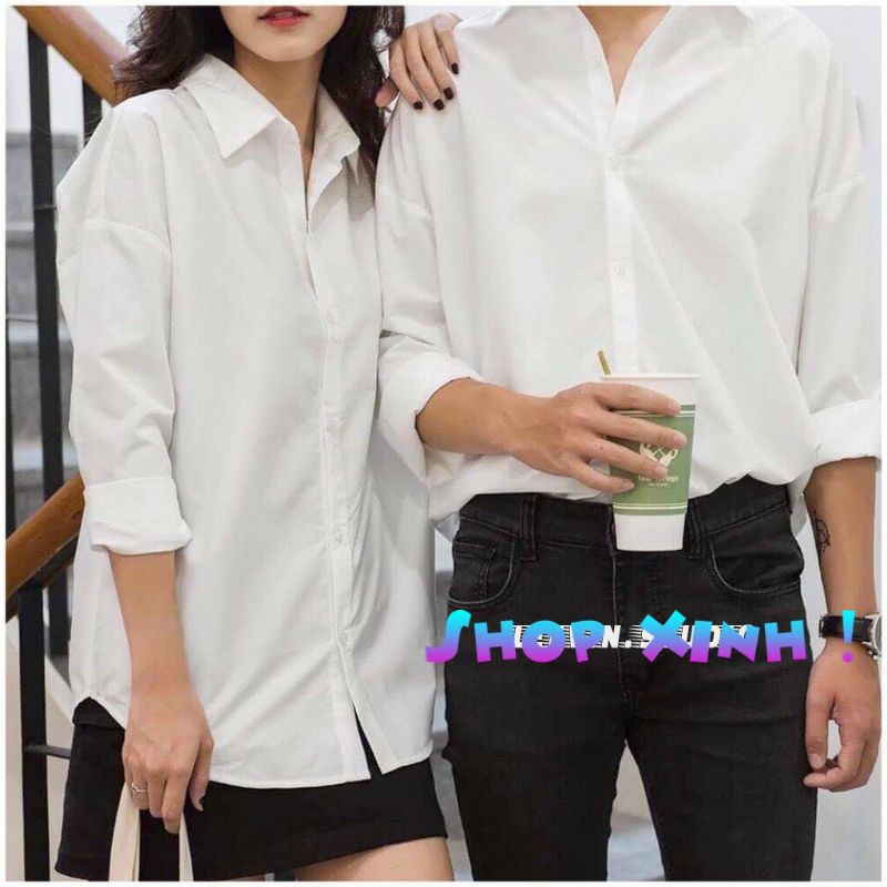 💚 Áo Sơ Mi tay dài from rông Unisex 💚 2 size cho Nam và Nữ 💚 ( hình thật phía sau) 💚