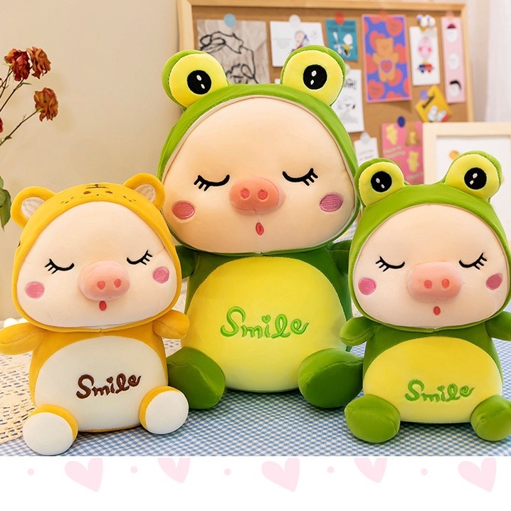 Gấu Bông Heo Smile Nhắm Mắt, Heo Bông Cosplay Con Ếch, Con Thỏ, Con Cọp Cute