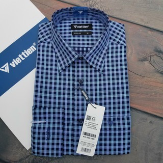 Aó sơ mi nam Việt Tiến dài tay mã 1P2015BT4 chính hãng ,cao cấp - form suông REGULAR - tà bầu ,họa tiết caro  .SHOP HỨA