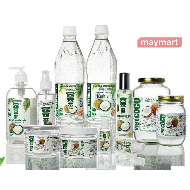 [Tặng muối hồng Himalaya] Dầu dừa nguyên chất ép lạnh hữu cơ Vietcoco organic