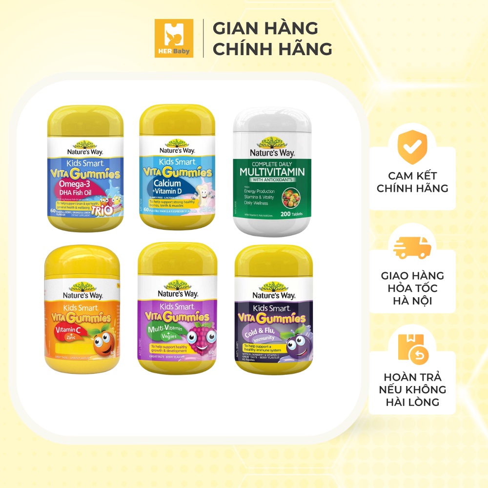 Kẹo dẻo Nature's Way Kids Smart Vita Gummies Omega 3 Fish Oil bổ sung vitamin Omega Trio (60 viên) - Herbaby