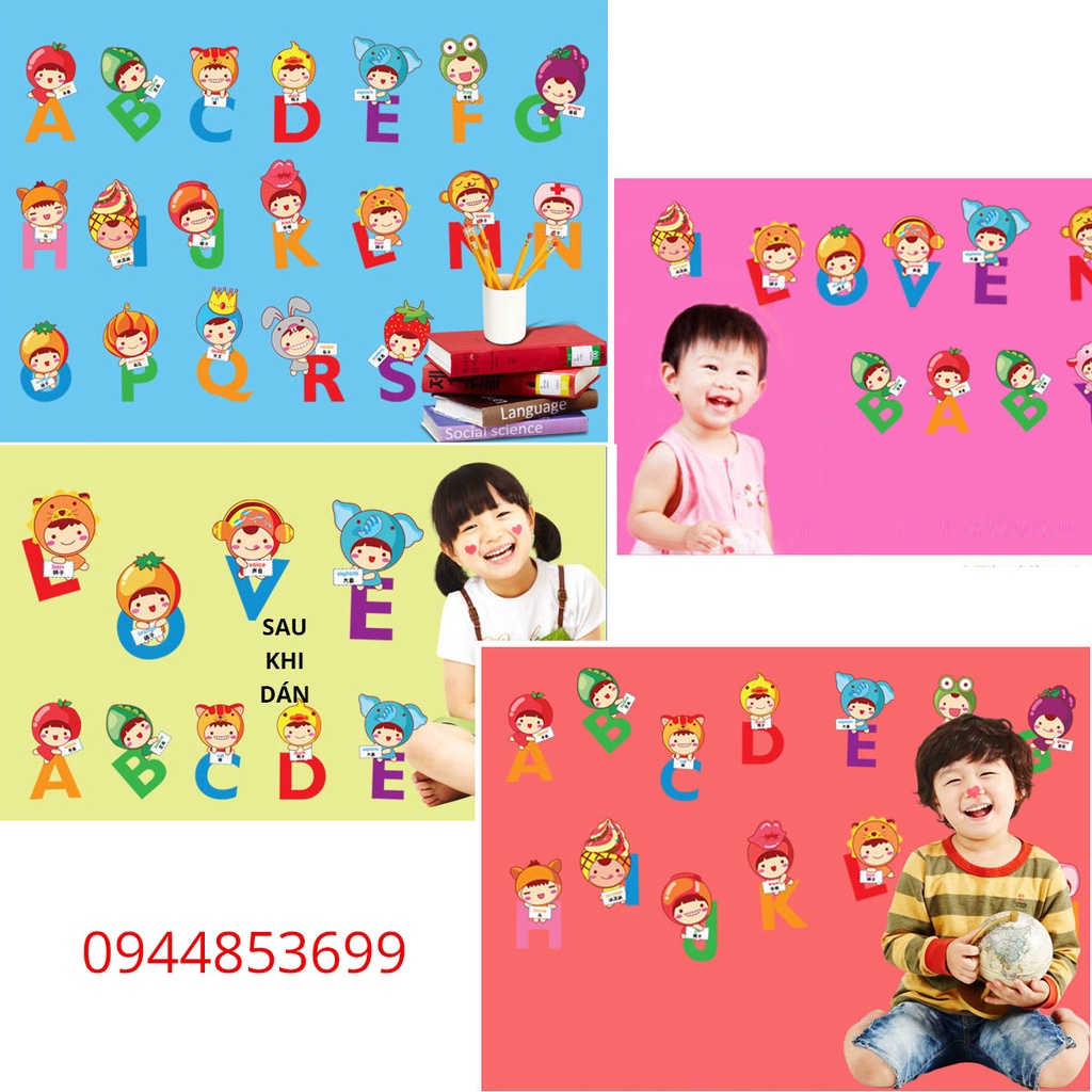 Tranh decal, đề can dán tường cho bé trai - gái học bảng chữ cái, hình sticker dán tường bảng chữ cái cho bé học