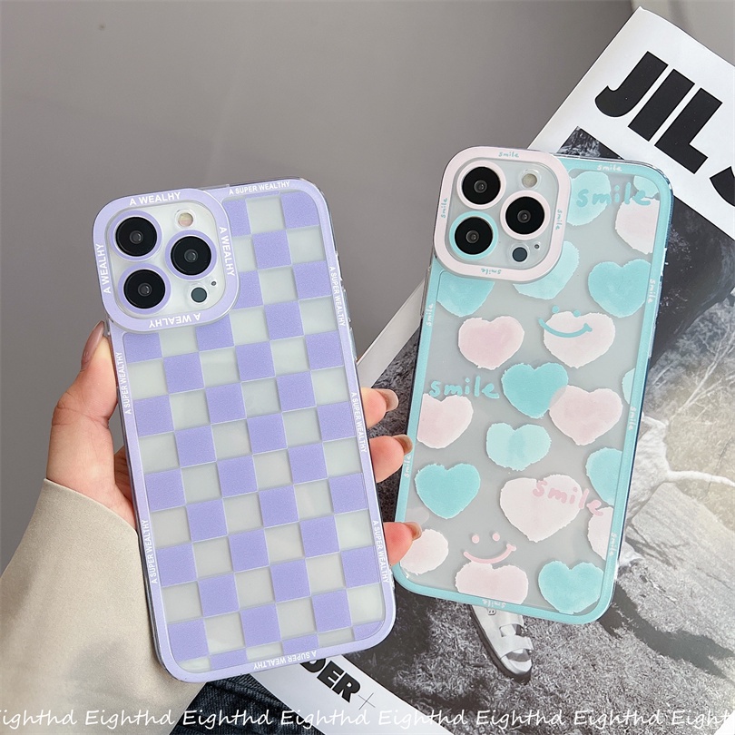 Ốp Điện Thoại Silicon Mềm Họa Tiết Kẻ Sọc Và Trái Tim Cho iPhone 13 12 11 Pro Max X Xr Xs Max 8 7 6 Plus SE 2020