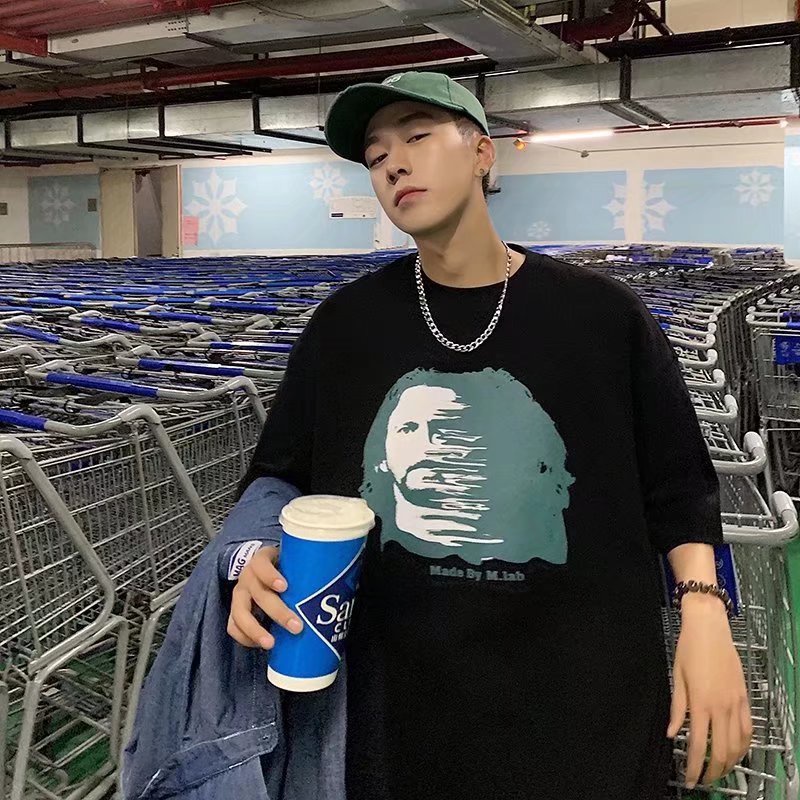 Áo Thun Dáng Rộng In Chữ Phong Cách Hip Hop Đường Phố Hàn Quốc Thời Trang Mùa Hè Cho Nam Cỡ M-5XL