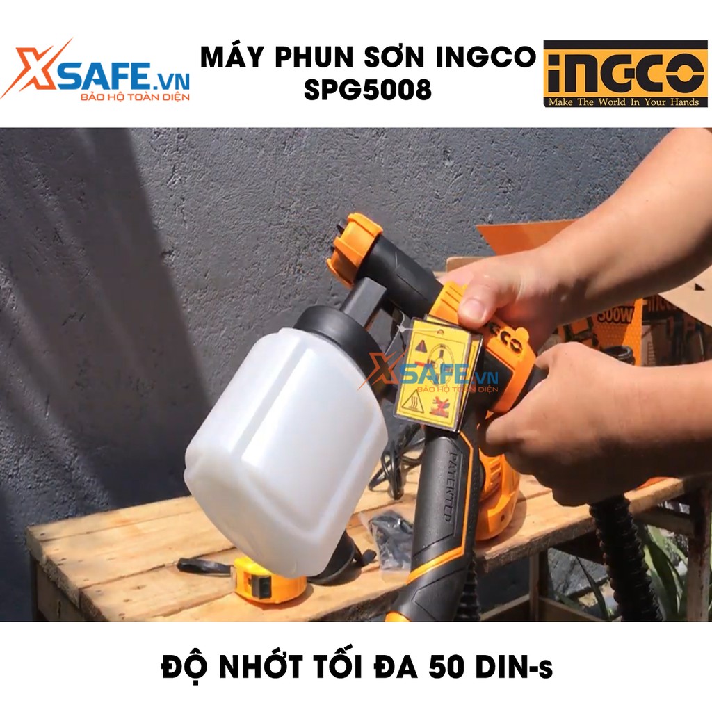 Máy phun sơn INGCO SPG5008 Kèm 1 tay cầm phụ và 1 bộ than Súng phun sơn cầm tay công suất 500W lưu lượng tối đa 850ml/ph