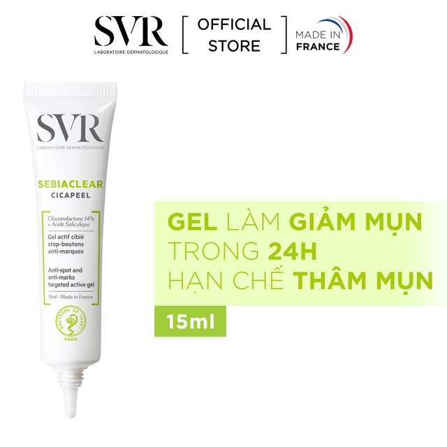 Gel làm giảm mụn dành  da dễ bị mụn SVR SEBIACLEAR Cicapeel  15ml