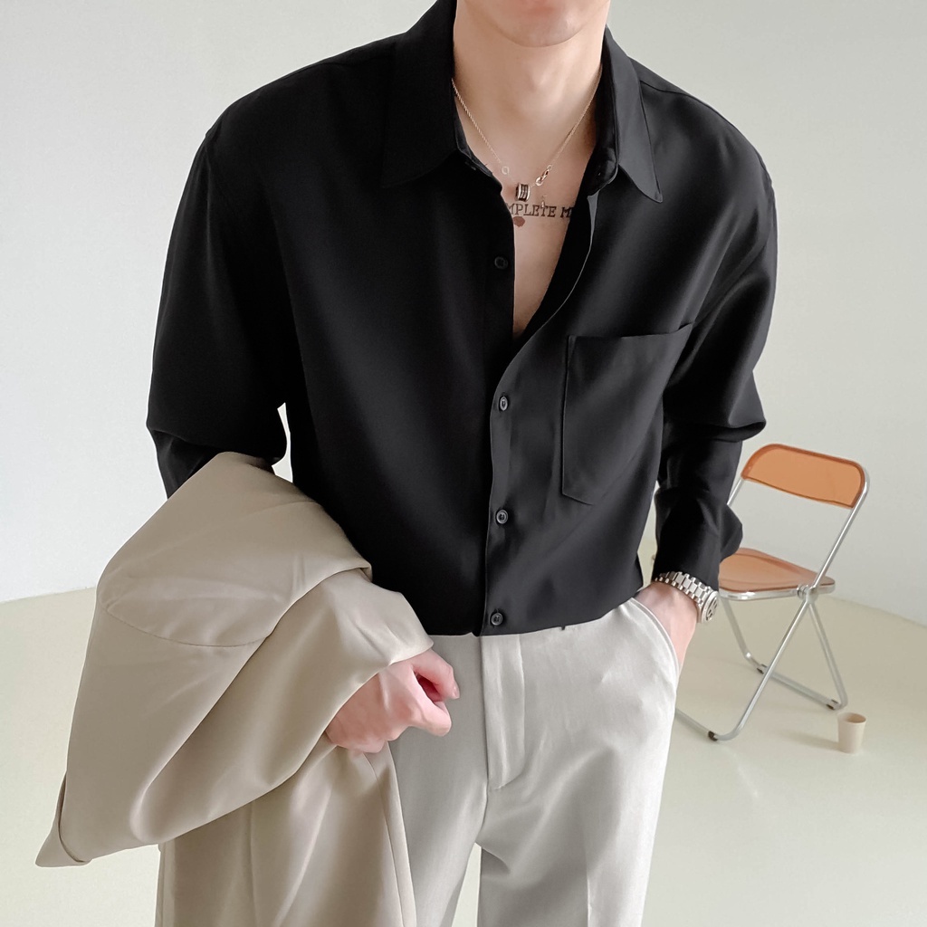 Áo sơ mi nam dáng rộng - sơ mi dài tay chất vải lụa đẹp, mềm mịn cúc áo cùng màu Form Unisex MT Group