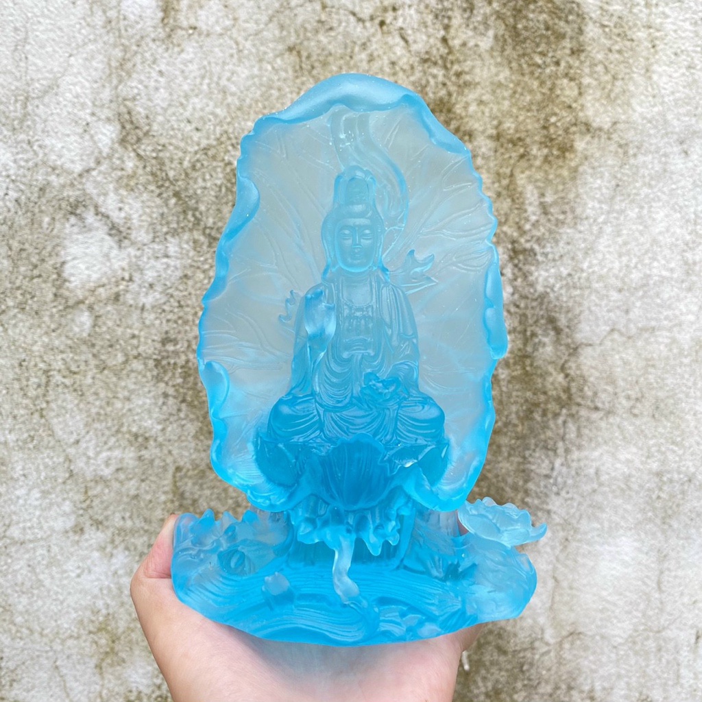 Tượng Quan Âm Lá Sen Đá Lưu Ly Cao Cấp Cao 16cm - Trang Trí Ô Tô Siêu Đẹp