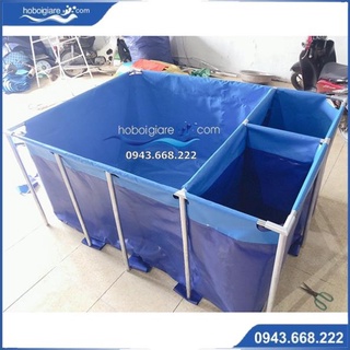 Bồn bạt nuôi cá koi, bể bạt nuôi cá khung kim loại, hồ bạt nuôi cá,bể bạt nuôi dưỡng cá chia 2 ngăn lọc kt 2x1x0.8m