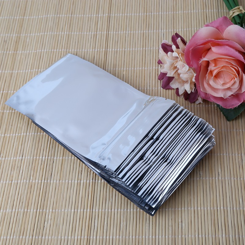 LIVI 50 Pcs 10x17.5cm Silver Aluminum Foil Mylar Recloeable Ziplock Bag Front Clear Leak Proof