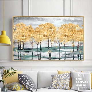 Tranh in Canvas Hàng Cây Vàng Trừu Tượng (Hình thật khách treo - Đã có khung, móc, đinh treo) - The Canvas House