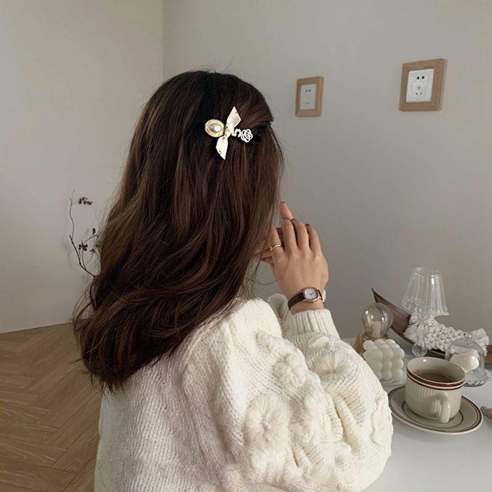 ANEMONE Kẹp Tóc Nơ Kim Loại Đính Hoa Trà Nhỏ Sang Trọng Phong Cách Hàn Quốc Cho Nữ