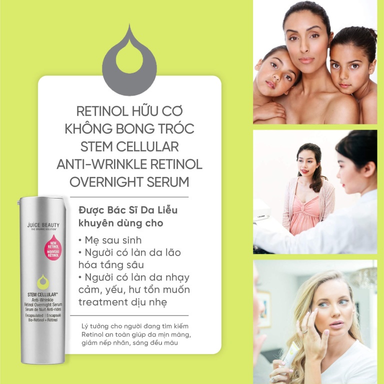 Juice Beauty serum mặt đêm 72$ tế bào gốc retinol giảm nếp nhăn boxycharm