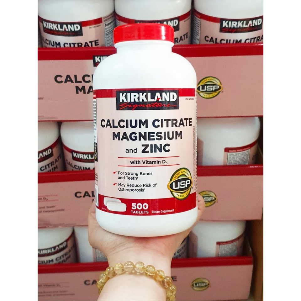 Viên uống Kirkland Calcium Citrate Magnesium and Zinc chai 500 viên từ Mỹ, chắc xương