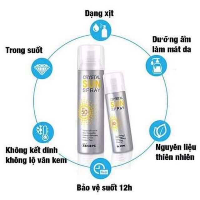 Xịt chống nắng Recipe Crystal Sun Spray Spf 50+ PA+++