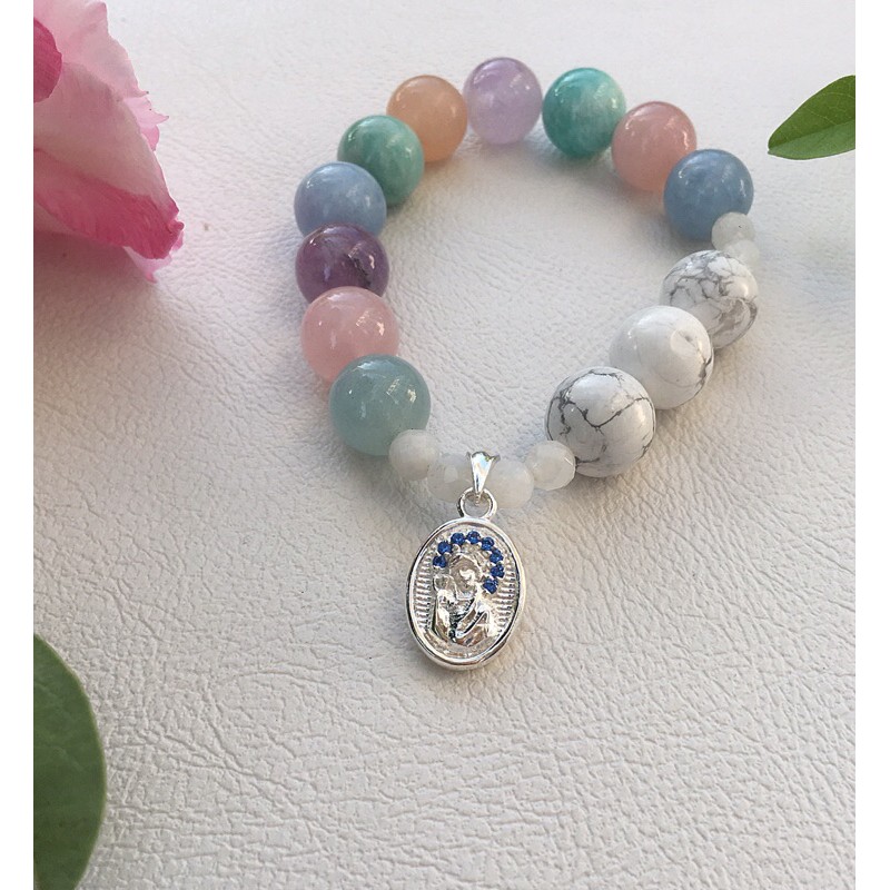 CHuỗi Mân Côi đeo tay vòng hạt đá đa sắc mặt Đức mẹ S925 phụ kiện nữ trang KimKim Jewelry Rosary Bracelet