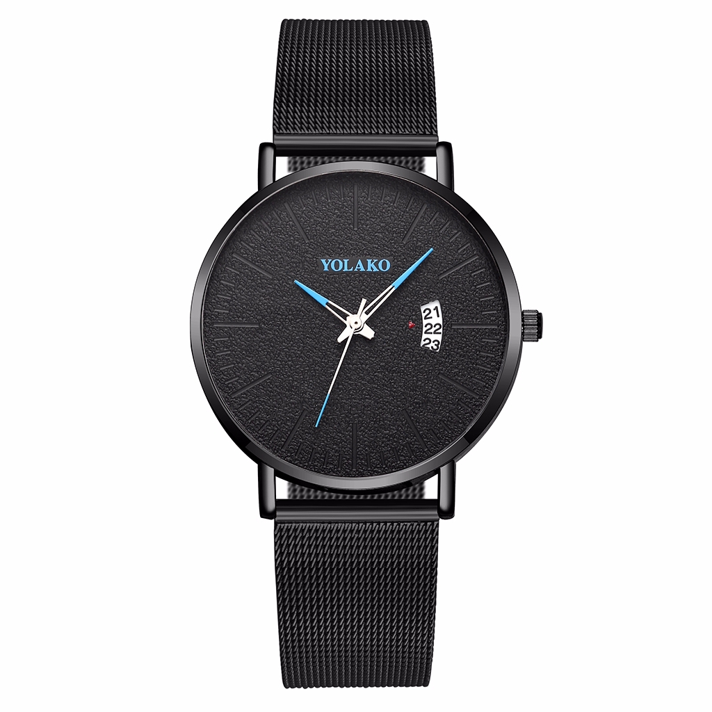 Men Black Stainless Steel Mesh Belt Wristwatch Male Sport Date Watches