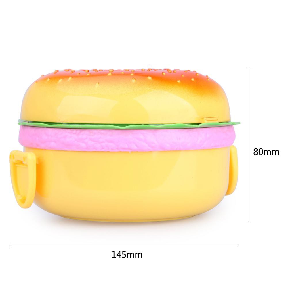 Hộp bento đựng đồ ăn trưa dung tích 1000ml hình bánh hamburger hai tầng bằng nhựa dành cho trẻ em