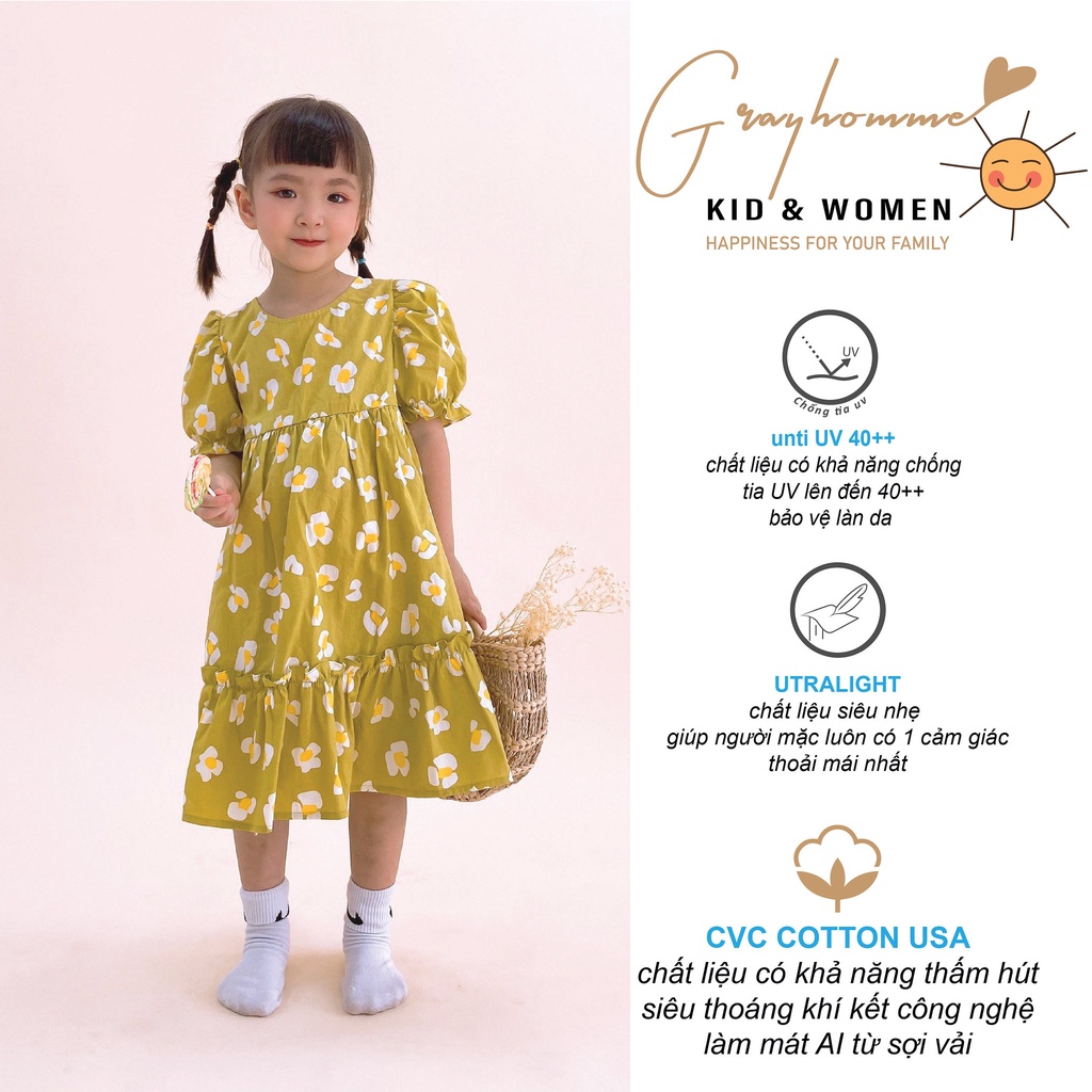 Váy bé gái GRAYHOMME họa tiết hoa nhí, dáng rộng, chất Thô cotton thoáng mát thấm hút mồ hôi tốt (VK002)
