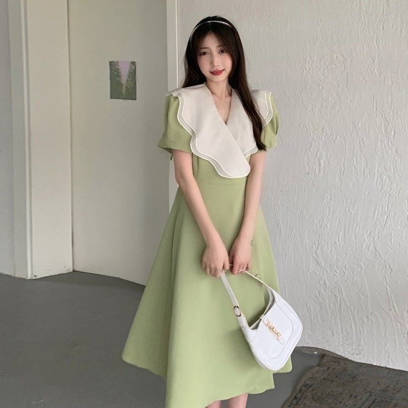 Đầm Chữ A Tay Phồng Phối Bèo Thời Trang Mùa Hè Phong Cách Pháp Sang Trọng Cho Nữ