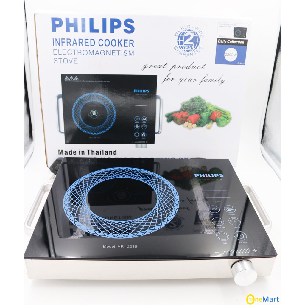 ℡❐(BH 24 THÁNG)Bếp hồng ngoại 2 vòng nhiệt Philip - HR2015 (ĐEN) made in Thái Lan