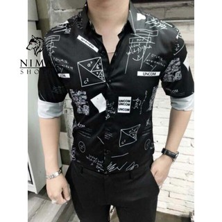 Áo sơ mi nam dài tay, vải lụa họa tiết toán hình NMM025